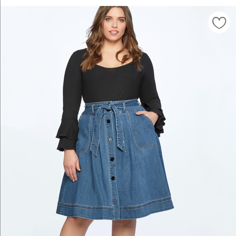 Eloquii Denim Midi Skirt with Tie Sz 22